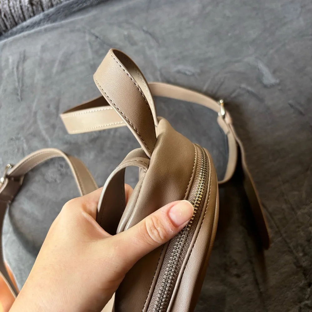 New Steve Madden Backpack Purse, Faux Leather, Silver Hardware, Taupe / Tan